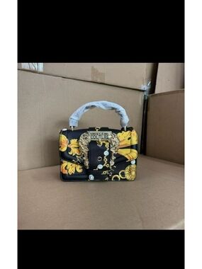 Versace Jeans Collection Black & Yellow Baroque Top-Handle Satchel